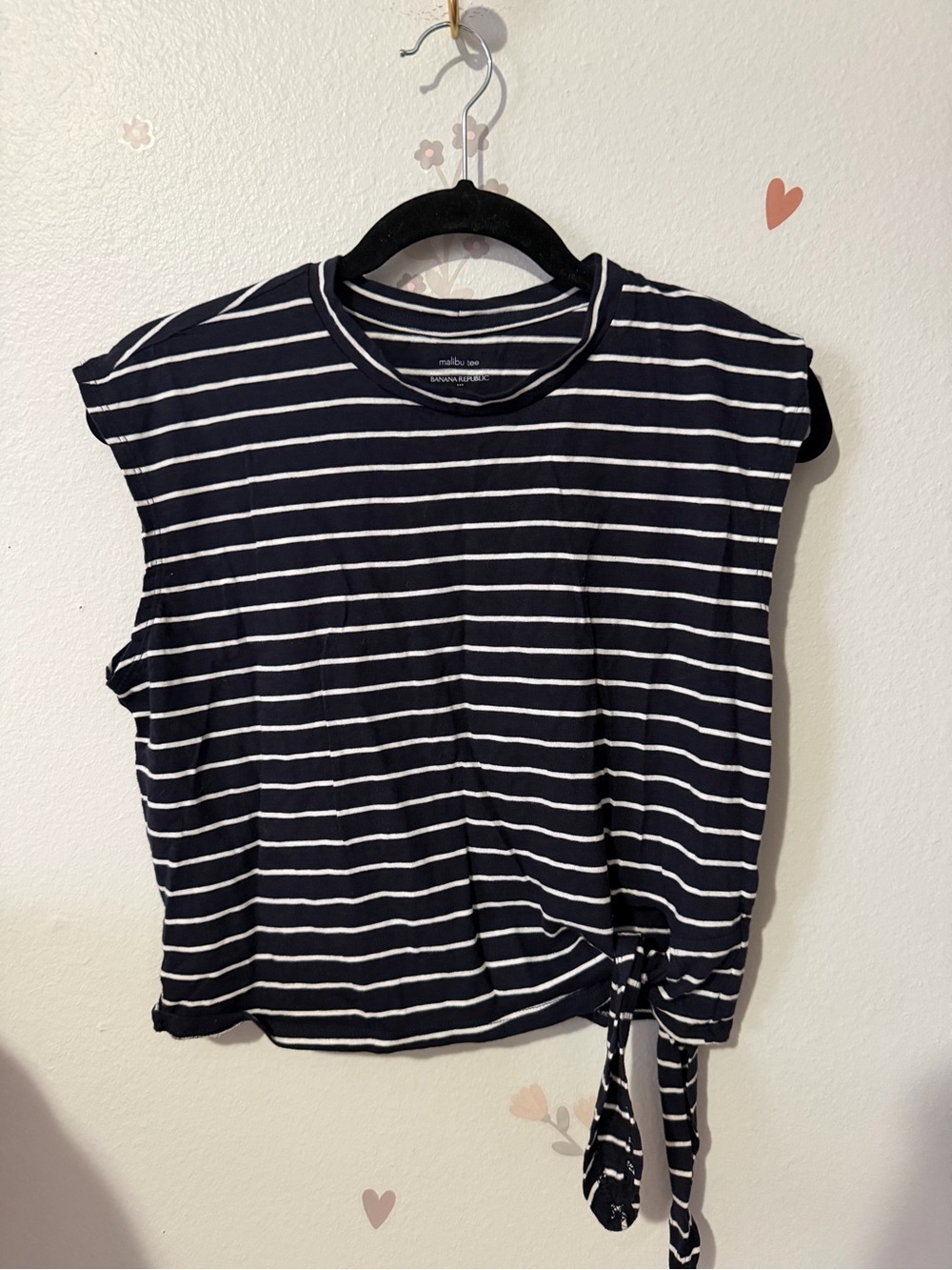 Banana Republic Navy and White Striped Tie-Hem Tank